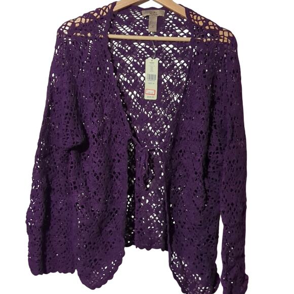 NWT Purple Crocheted Tie-Front Cardigan,  i.e. Woman, 2X 0034 - Picture 1 of 8